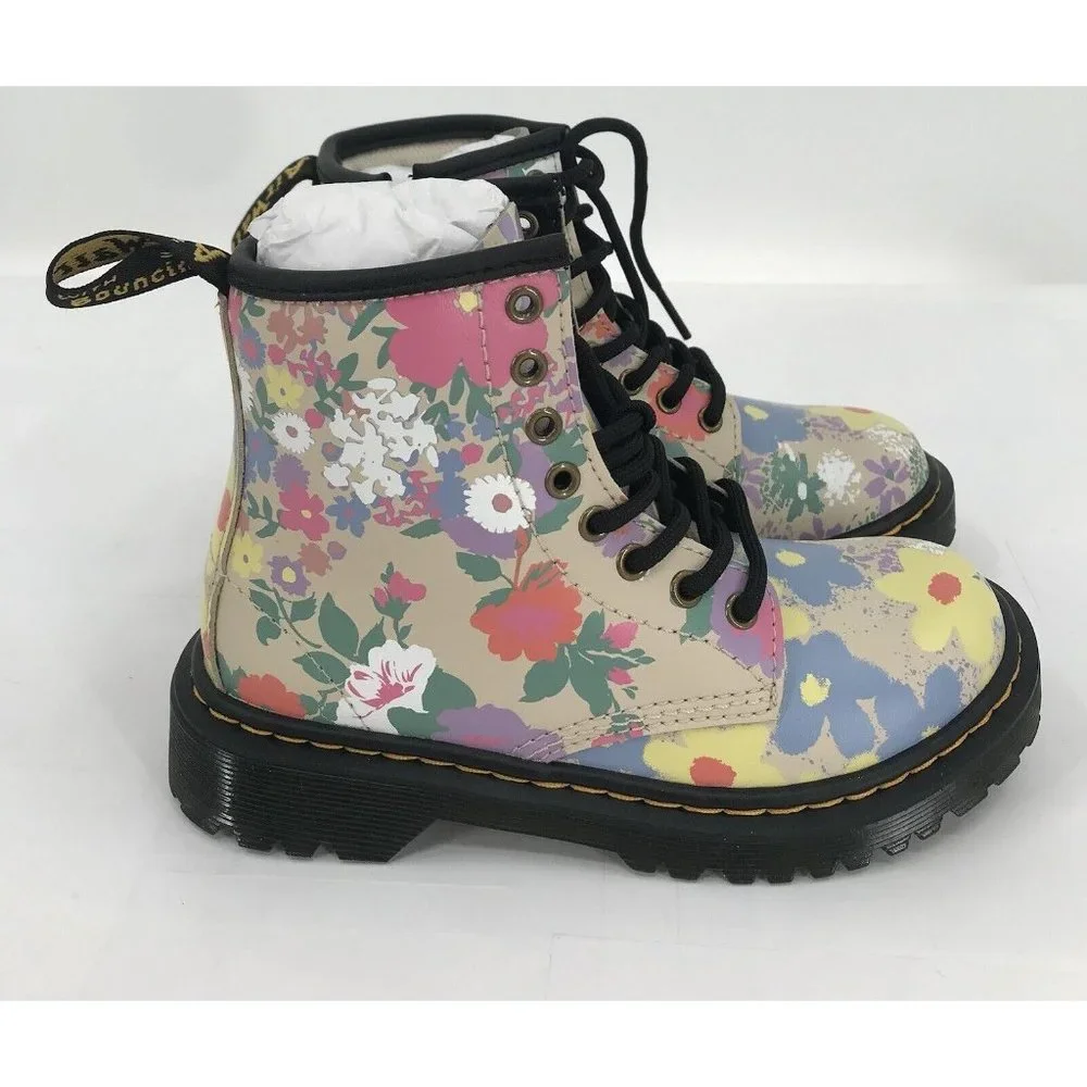 DR MARTENS Junior 1460 J Floral Mash Up Leather Lace‎ Up Boots Size 12 New W/Box